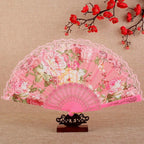 Elegant Foldable Lace Hand Fan – Floral Vintage Dance Party Decorative Hand Fan Richie's Pink