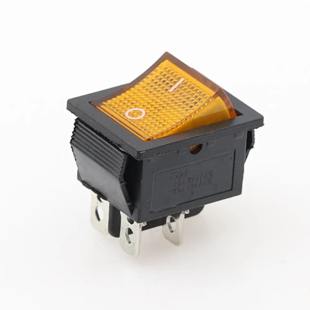 KCD4 Latching Rocker Switch 4/6 Pin with Light 16A 250V Rocker Switch Richie's YELLOW 6PIN