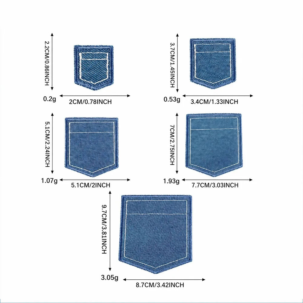 Iron-On Denim Fake Pocket Patches – DIY Jean Appliqué Set Iron-On Fabric Patches Richie's 5pcs-set