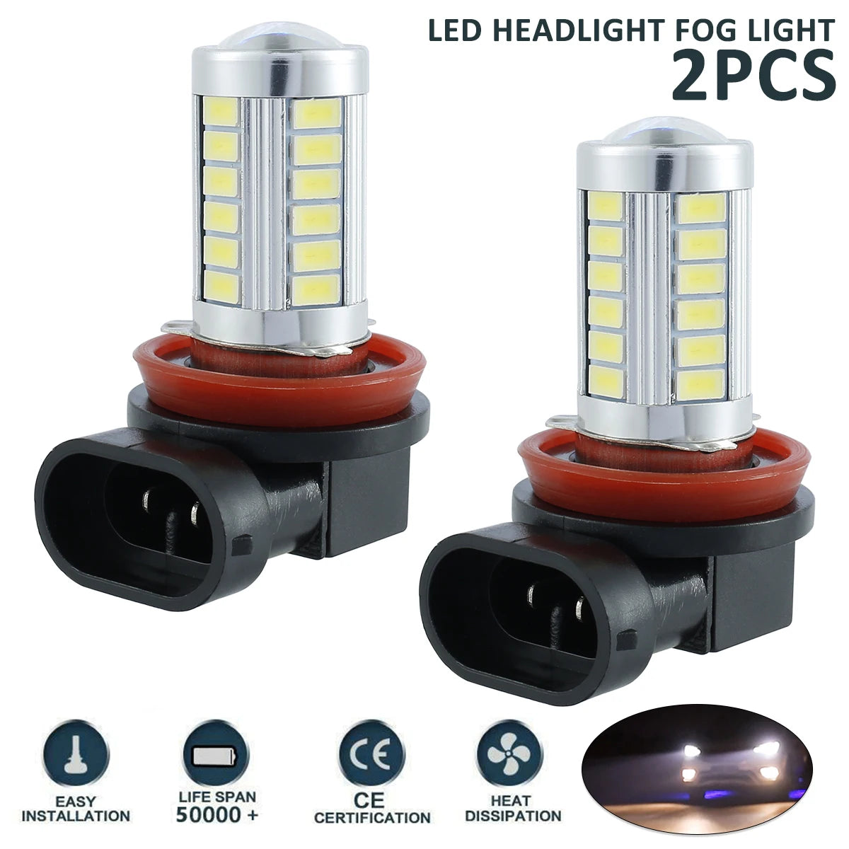 H8/H11 LED Fog Light Bulbs 6000K White 660LM – 2 Pack, 12V LED Fog Light Bulbs Richie's