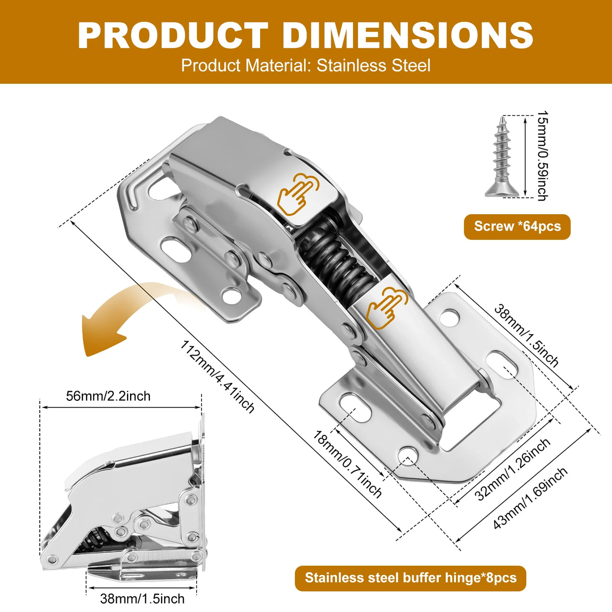 8Pcs Soft Close Cabinet Hinges – Stainless Steel Surface Mount Cabinet Hinges Richie's 8Pcs with Screws