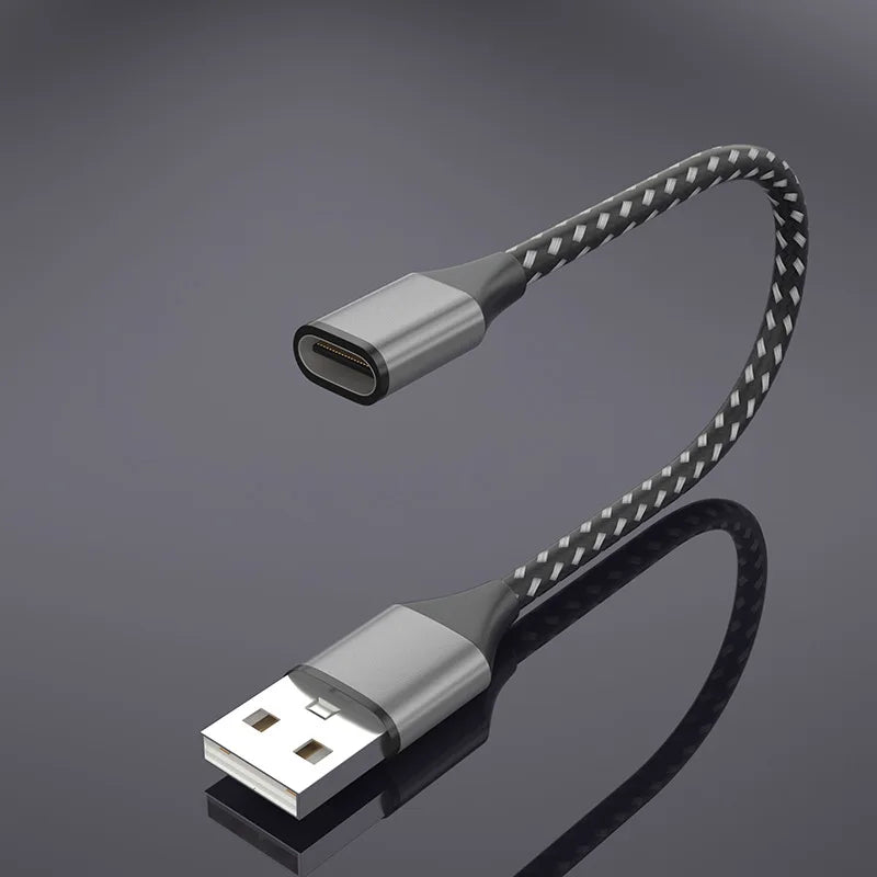 USB-A to USB-C Female Extension Cable 25cm Nylon Braided Fast Charge USB Extension Cable Richie's Grey