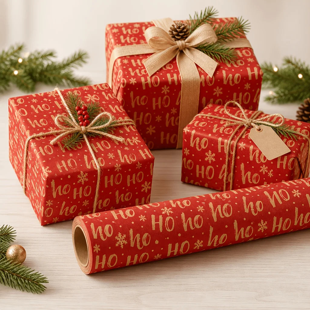 Christmas Kraft Wrapping Paper Roll – Vintage HoHoHo Design Gift Wrapping Paper Richie's