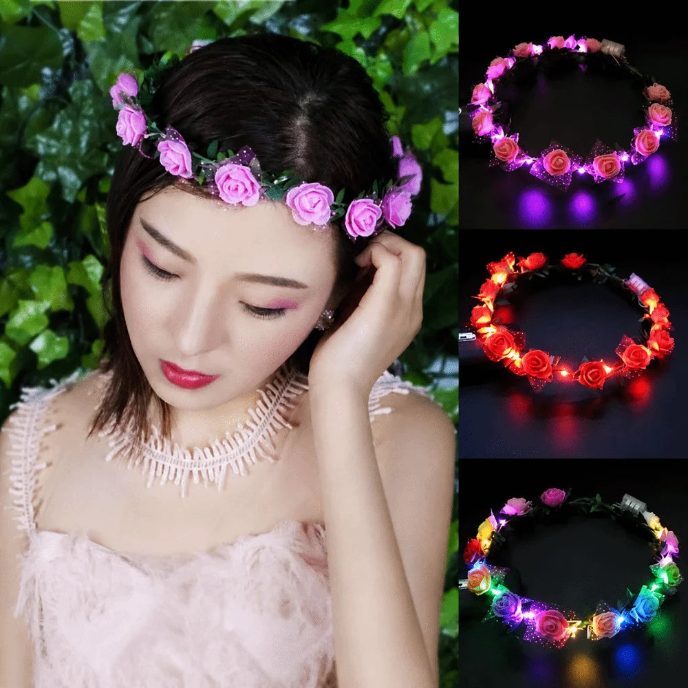 LED Rose Flower Wreath Headband – Light-Up Floral Crown LED Flower Headband Richie's