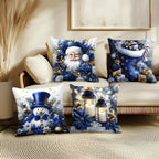 4 Christmas Throw Pillow Covers Dark Blue Santa Snowman Print Throw Pillow Covers Richie's