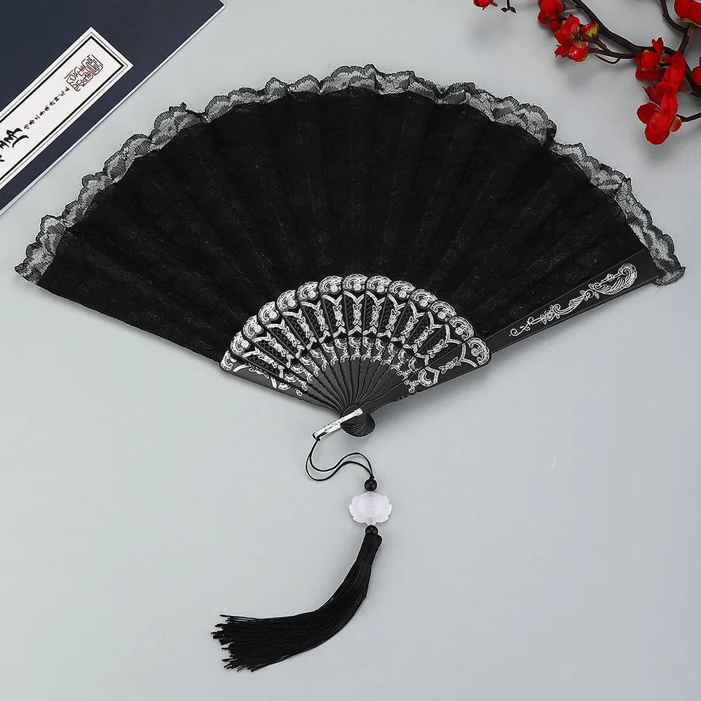 Lace Folding Hand Fan Tassel Floral Pattern – Gift & Photo Prop Decorative Folding Fan Richie's 4