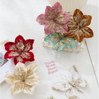 19cm Artificial Poinsettia Glitter Flower – Fake Christmas Decor Artificial Christmas Flower Richie's