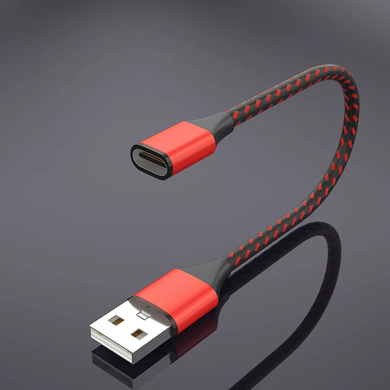 USB-A to USB-C Female Extension Cable 25cm Nylon Braided Fast Charge USB Extension Cable Richie's Red