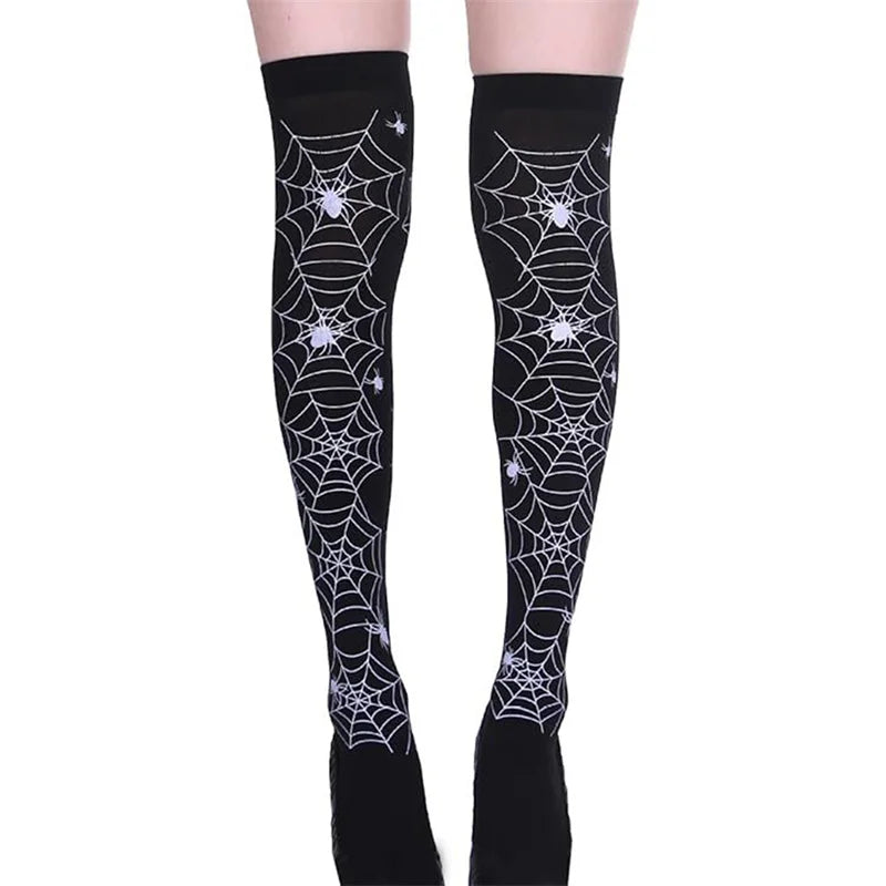 Halloween Spider Web Blood Print Over-Knee Cosplay Stockings Halloween Costume Stockings Richie's