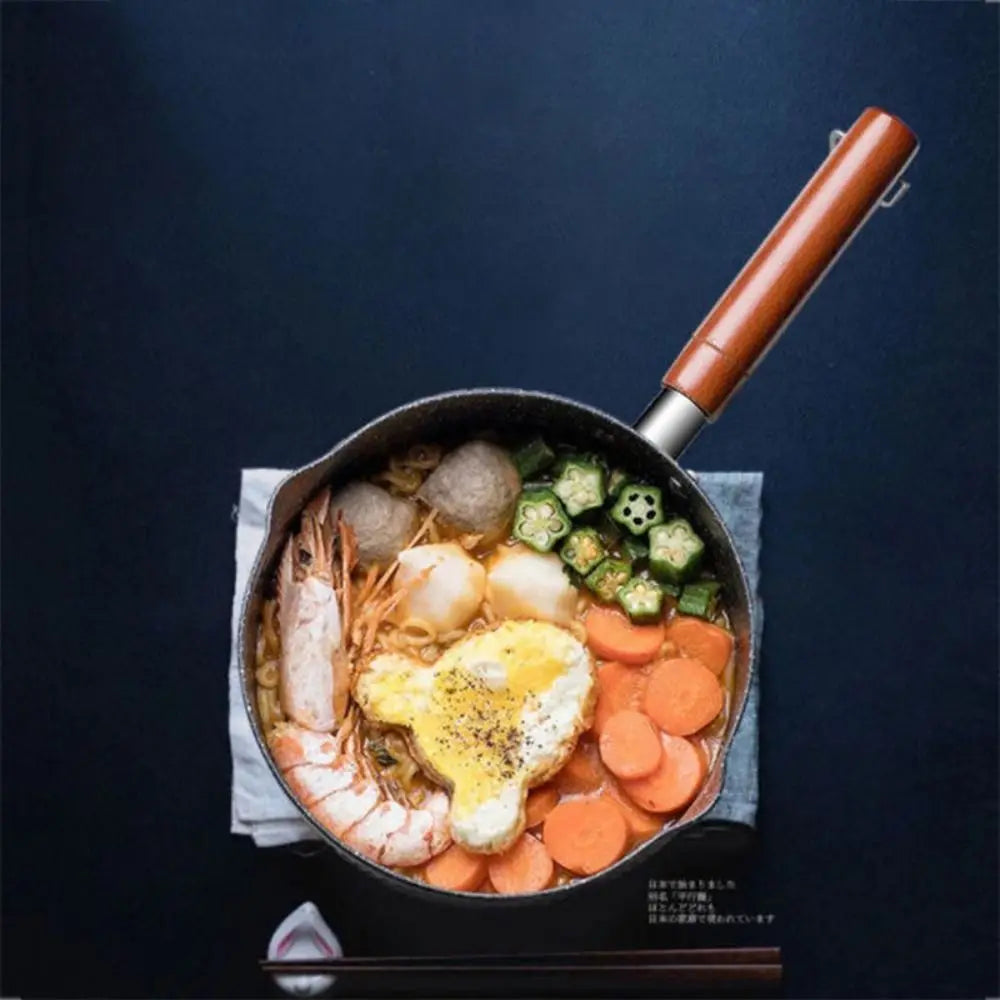 Non-Stick Iron Omelette Pan & Noodle Pot – Wooden Handle Non-Stick Cookware Richie's