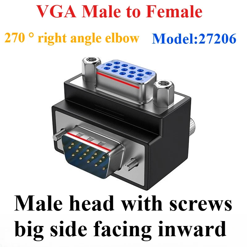 DB9 VGA 90° Right Angle Adapter – 9/15 Pin Male to Female VGA Adapter Connector Richie's VGA15 M-F 270 27206