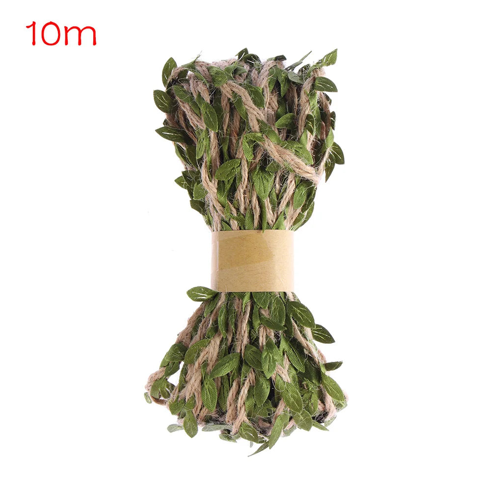 Vintage Jute Twine Burlap Rope with Artificial Leaves 5M/10M Decorative Craft Twine Richie's 10m