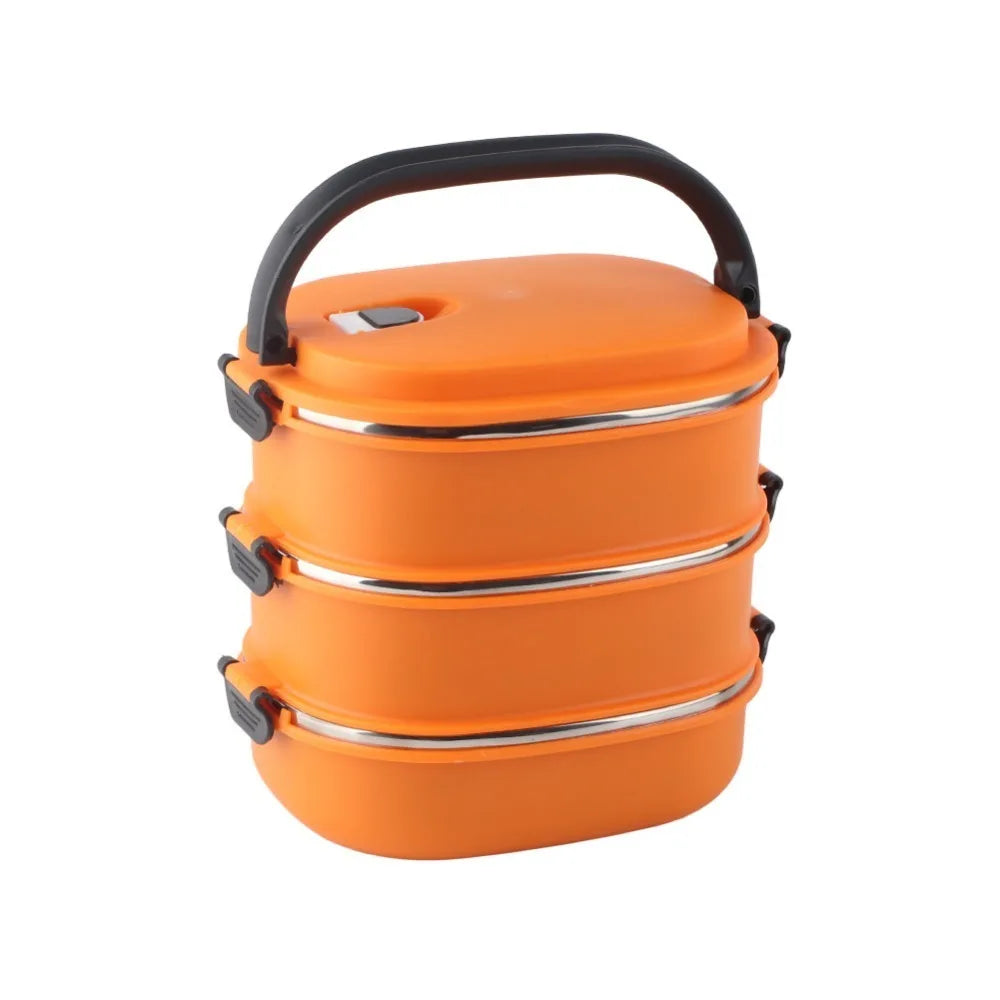 3-Layer Stainless Steel Lunch Box 2700ml | Thermal Food Container Thermal Lunch Box Richie's Orange
