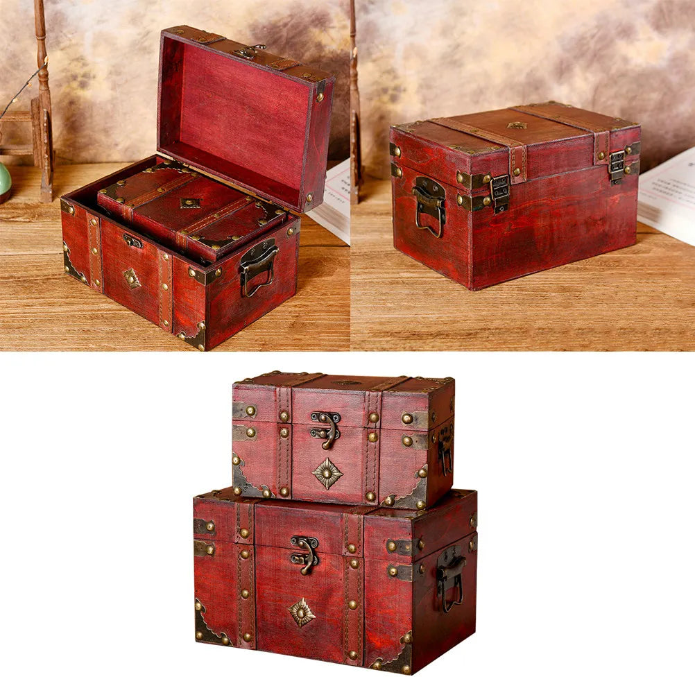 Wooden Treasure Chest Retro Jewelry Organizer Storage Box Decorative Storage Box Richie's