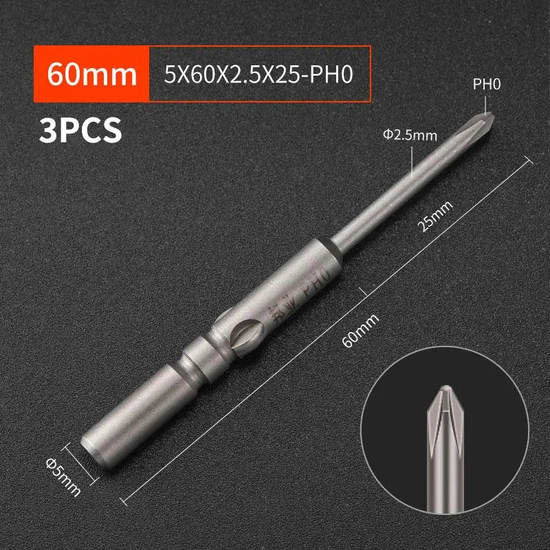 3-Pack S2 Steel 60mm Electric Screwdriver Bits | High Strength Screwdriver Bits Richie's A5