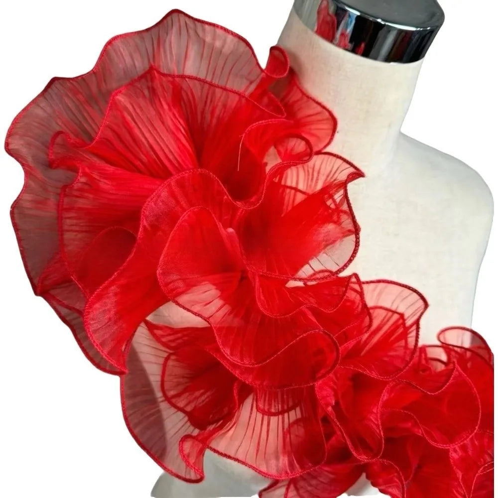 1 Yard Pleated Ruffle Fabric – Double Layer Mermaid Lace Organza Pleated Lace Fabric Richie's Red Length 1 Yard