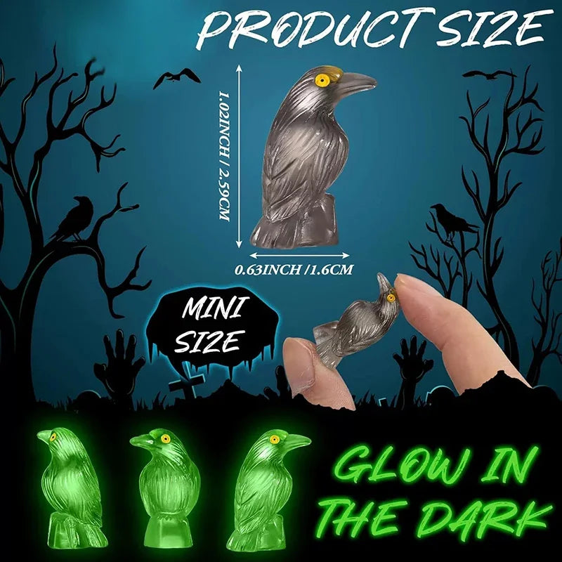 10Pcs Luminous Mini Resin Crow Figurines Halloween Decor Set Halloween Figurines Richie's