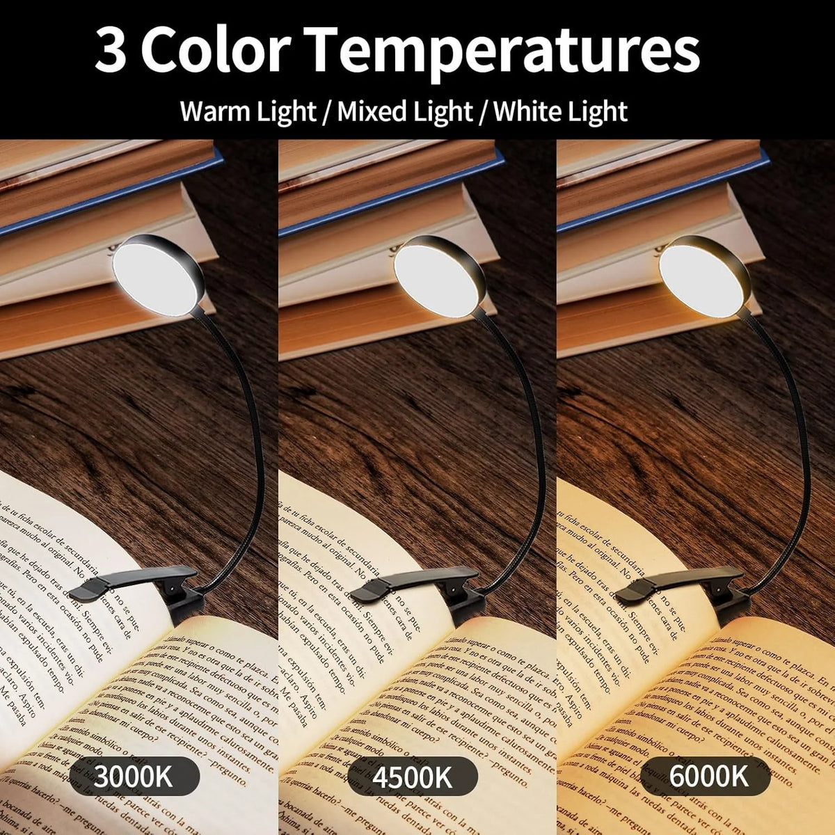 KEBINCPLED LED Clip Book Light USB Rechargeable Reading Lamp LED Clip Book Light Richie's
