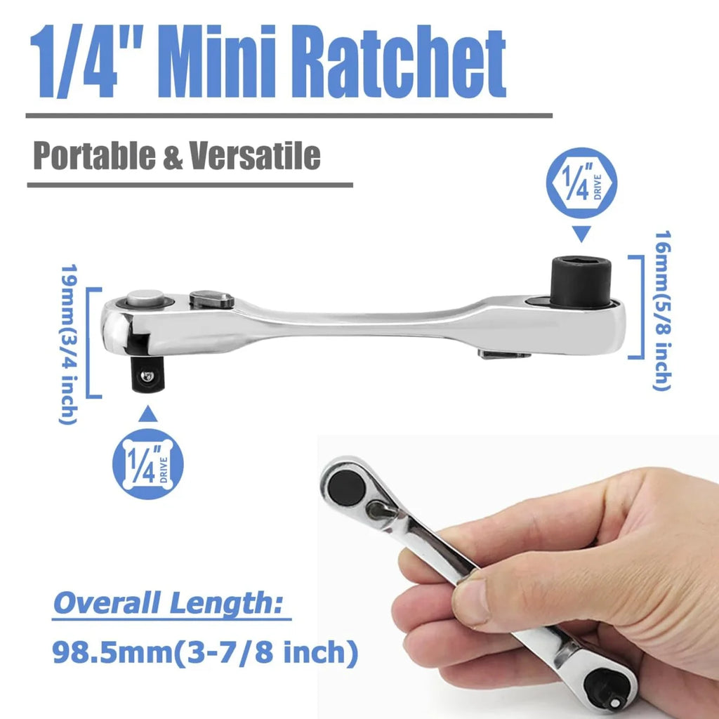 1/4" Mini Ratchet Wrench 72-Tooth Double Head Hex Bit Driver Mini Ratchet Wrench Richie's