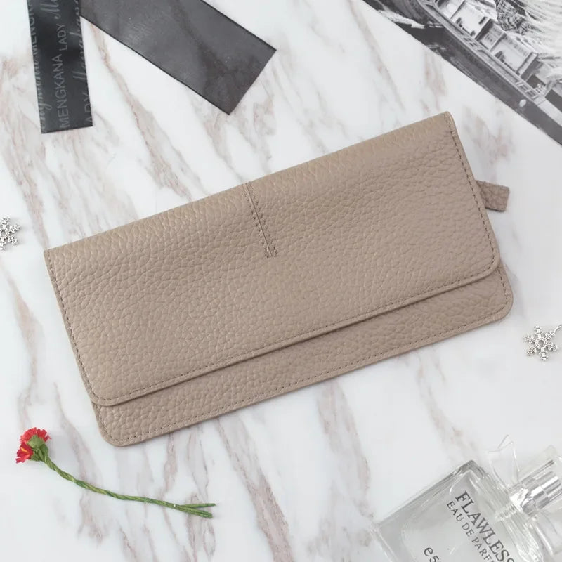 Women's Genuine Cowhide Leather Long Wallet & Zipper Card Holder Leather Women's Wallet Richie's Gray