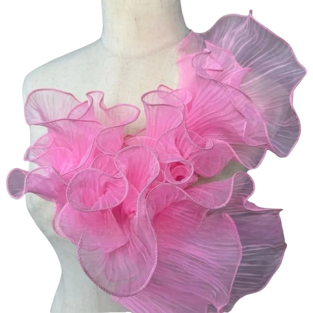 1 Yard Pleated Ruffle Fabric – Double Layer Mermaid Lace Organza Pleated Lace Fabric Richie's Pink Length 1 Yard
