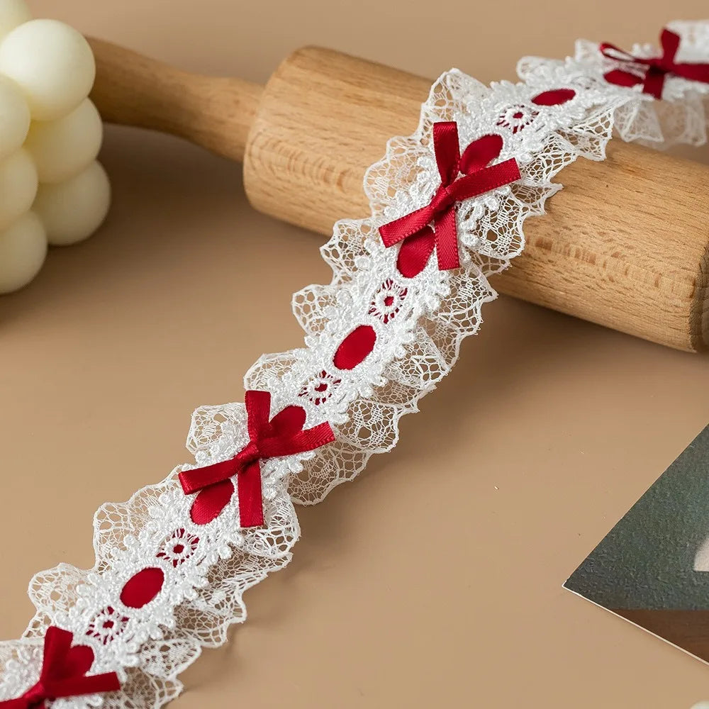 1 Yard Pleated Bow Lace Trim Ribbon – Handmade Fabric DIY Lace Trim Ribbon Richie's Color8 L
