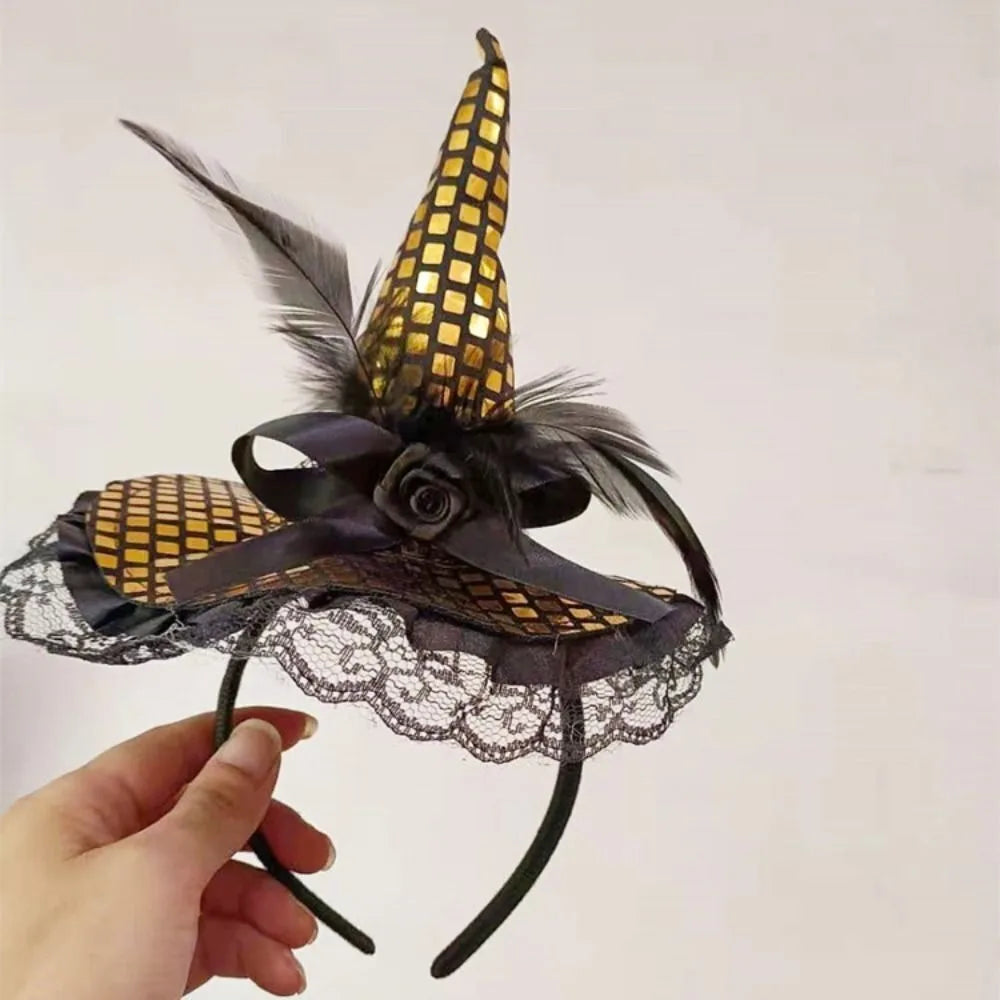 Halloween Witch Hat Headband – Lace Sequins Hair Hoop Halloween Costume Headband Richie's