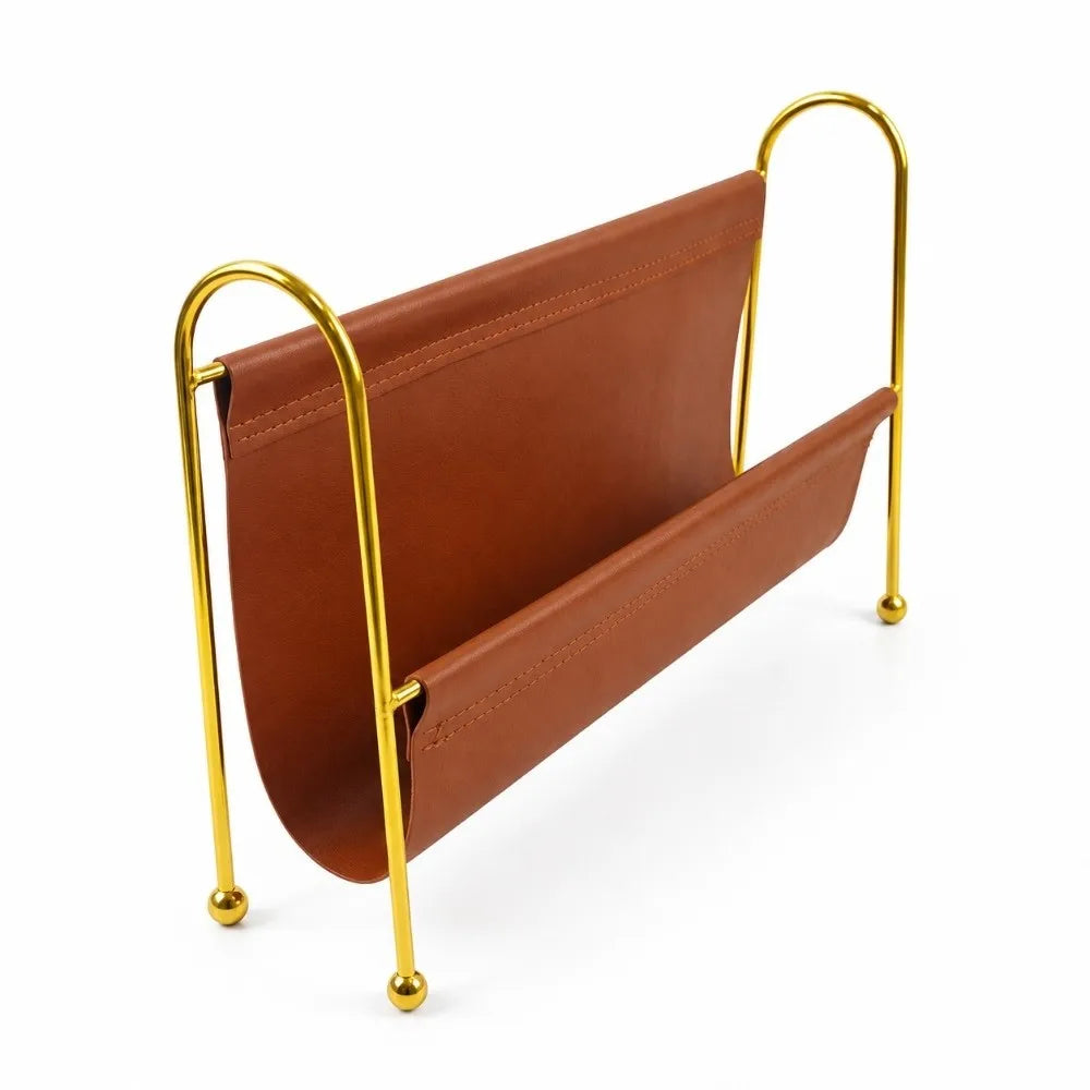Gold Metal Frame Desktop Organizer with PU Leather | Home & Office Desktop Storage Organizer Richie's