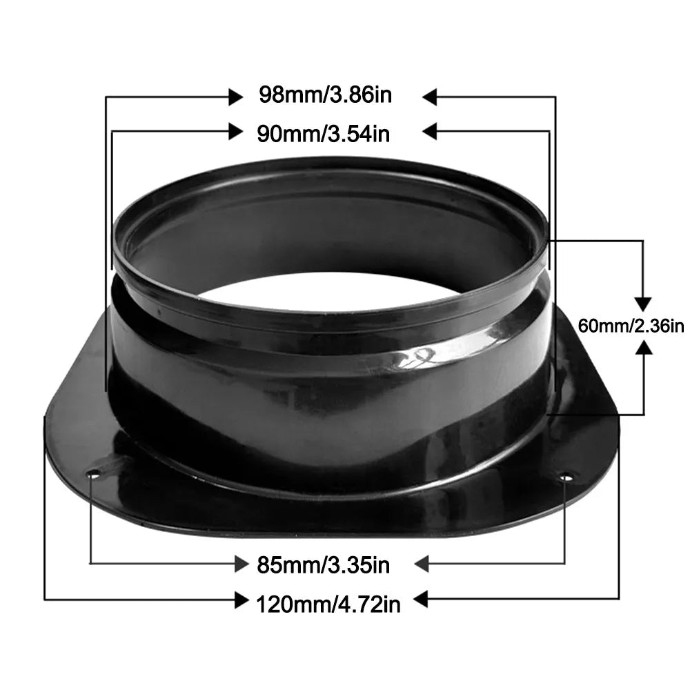 Plastic Vent Pipe Adapter Flange Connector | Wall-Mount Ducting Vent Pipe Adapter Richie's Black-100mm