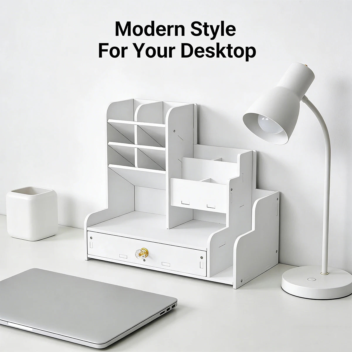 White Wooden Desk Organizer with Drawer & Pen Holder Desk Organizer Richie's