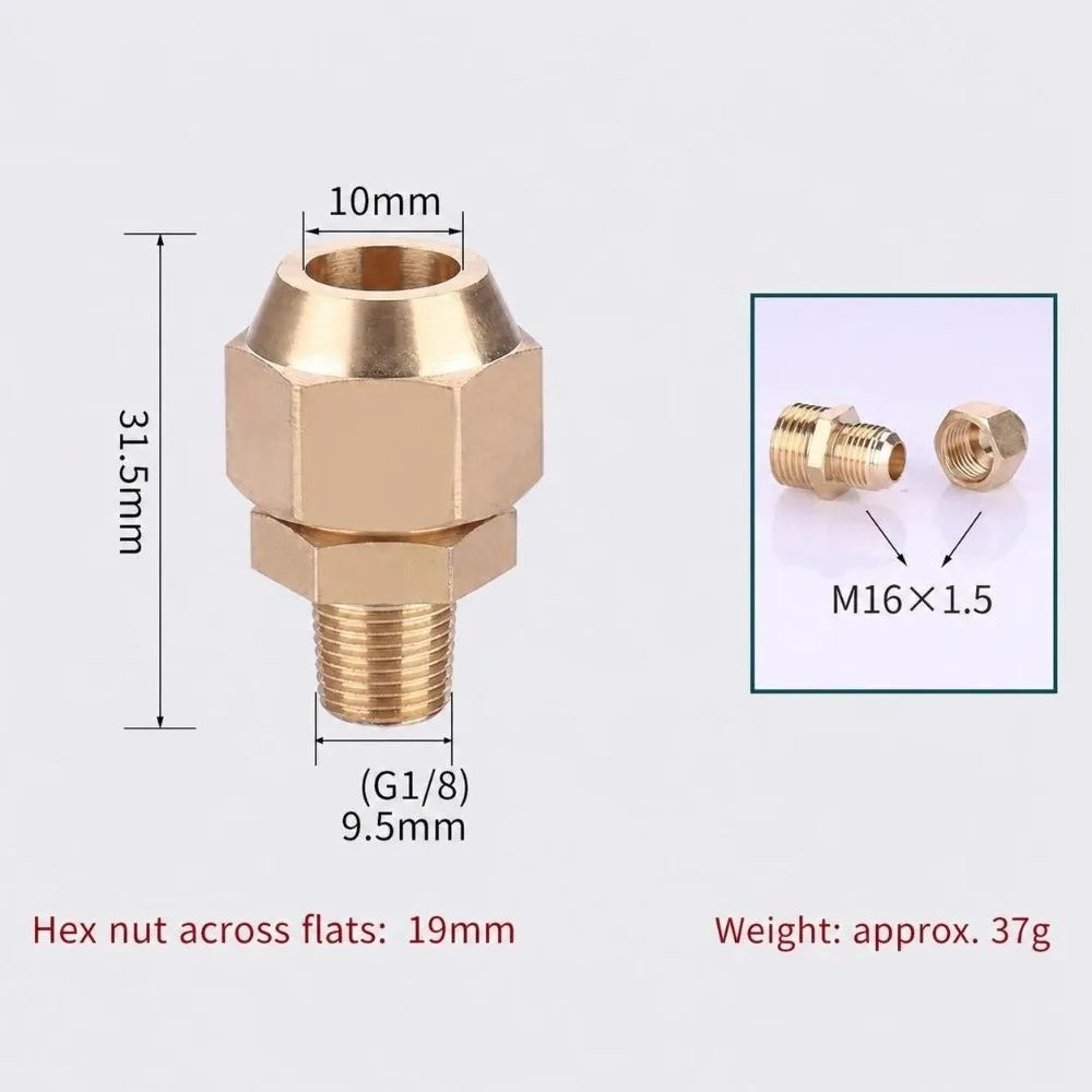 Brass Flare Adapter Hexagon Male Thread 1/4" 3/8" 1/2" Connector Brass Pipe Fitting Richie's Pipe 10mm x 1-8-