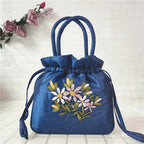 Women Embroidery Flower Cosmetic Bag – Ethnic Mini Purse & Pouch Cosmetic Pouch Richie's dark blue