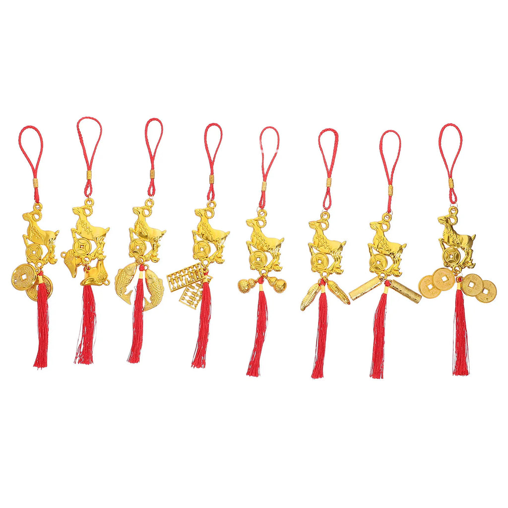 8Pcs Chinese Zodiac Goat Tassel Pendants Feng Shui Charms 2027 Feng Shui Hanging Charm Richie's