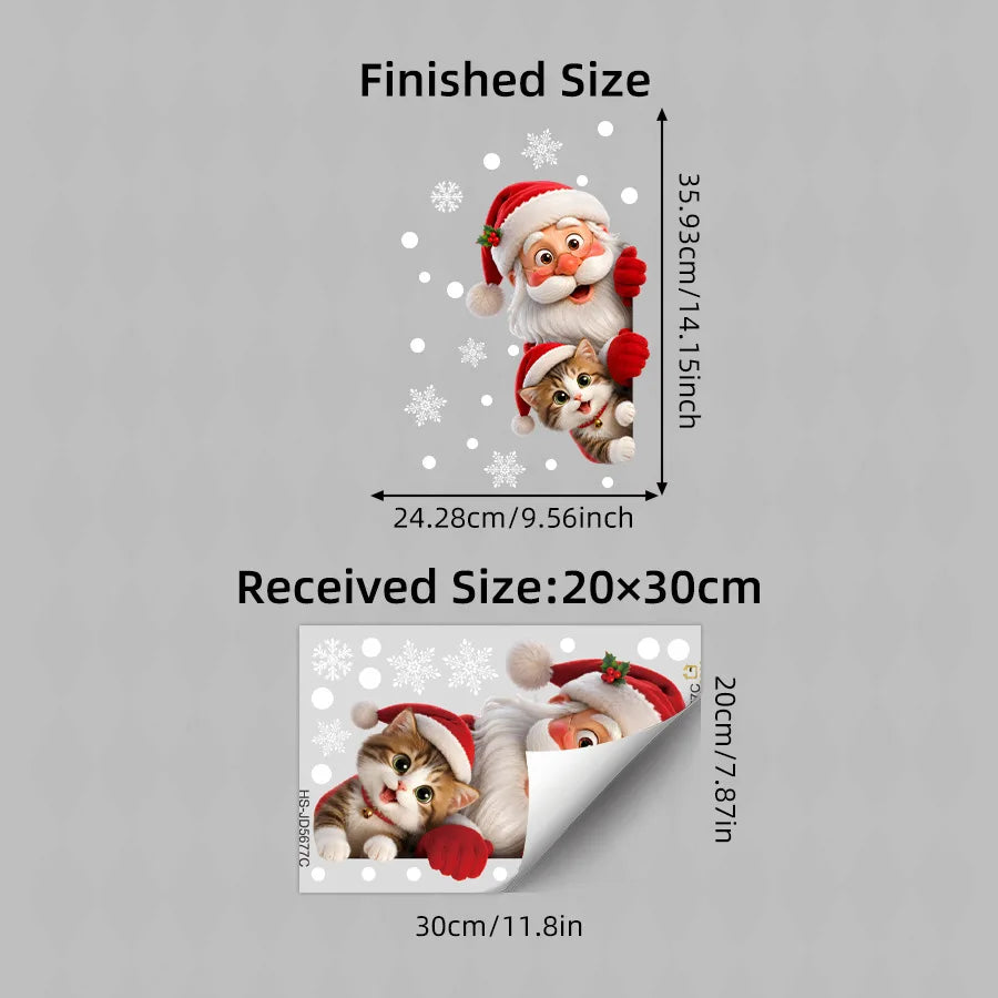 Peeping Santa & Kitten Static Cling Window Sticker | Reusable Xmas Christmas Window Sticker Richie's 1pc