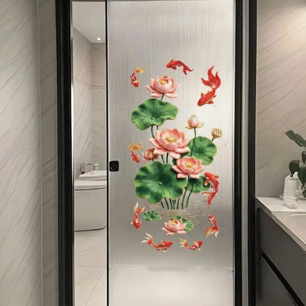Lotus & Koi Fish Glass Window Sticker – No-Glue PVC Decal Window Decal Sticker Richie's 1