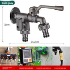 Outdoor Brass Antifreeze Faucet Dual Outlet Wall Mount Garden Tap Garden Faucet Richie's Gun ash double out