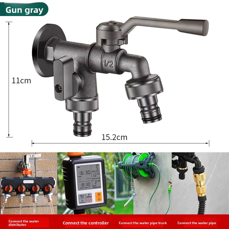 Outdoor Brass Antifreeze Faucet Dual Outlet Wall Mount Garden Tap Garden Faucet Richie's Gun ash double out