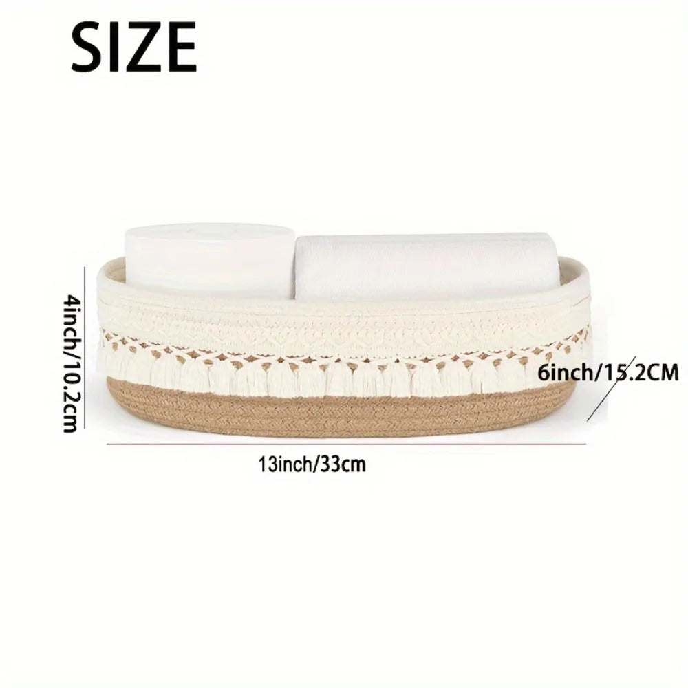 Cotton Rope Woven Storage Basket – Bohemian Tassel Organizer Woven Storage Basket Richie's 3