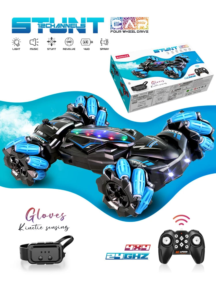 2.4G 4WD Spray Stunt RC Car – LED Lights & Gesture Sensor RC Stunt Car Richie's Blue