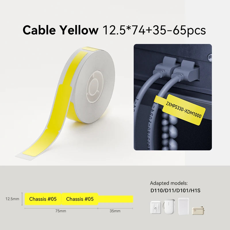 NIIMBOT Waterproof Thermal Label Paper D110 D11 Printer Stickers Thermal Label Roll Richie's Yellow Cable