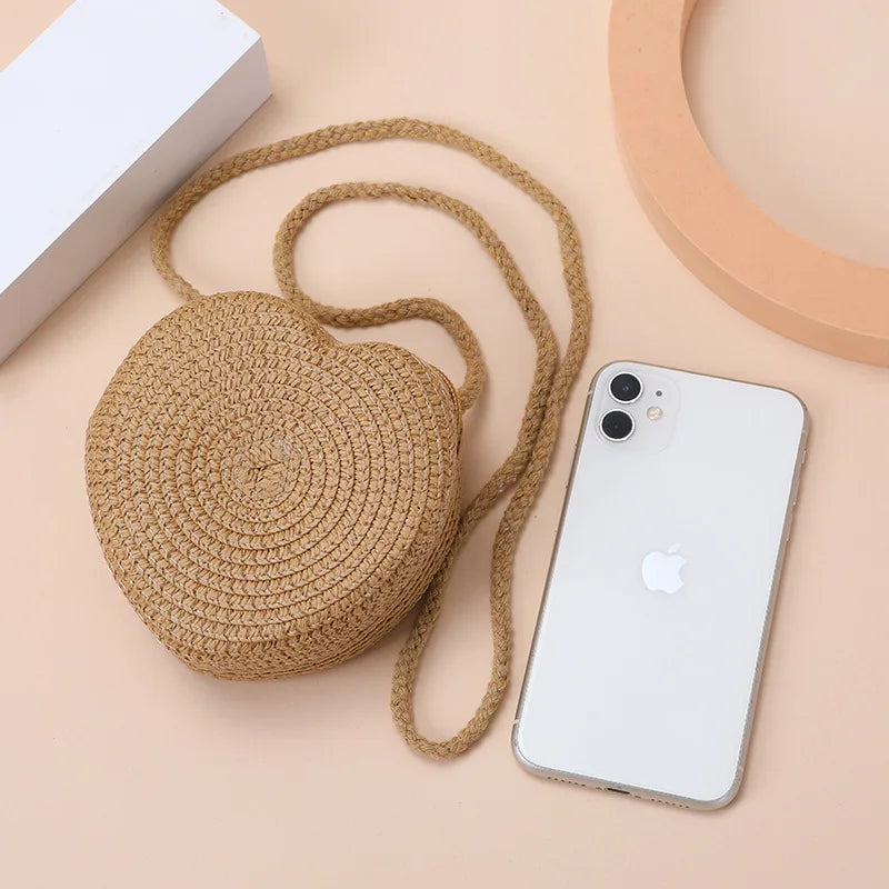Woven Straw Crossbody Bag & Heart Coin Purse – Kids Beach Bag Woven Crossbody Bag Richie's