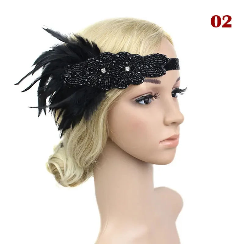 Women's Feather Flapper Headband – 1920s Vintage Rhinestone Feather Flapper Headband Richie's 11