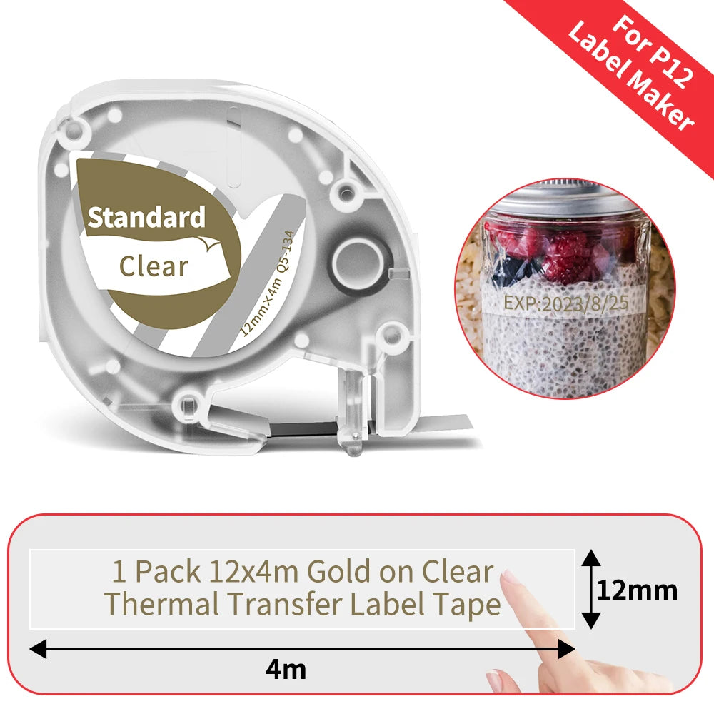 12mm Label Tape for Phomemo P12 & Dymo LetraTag – 4m
