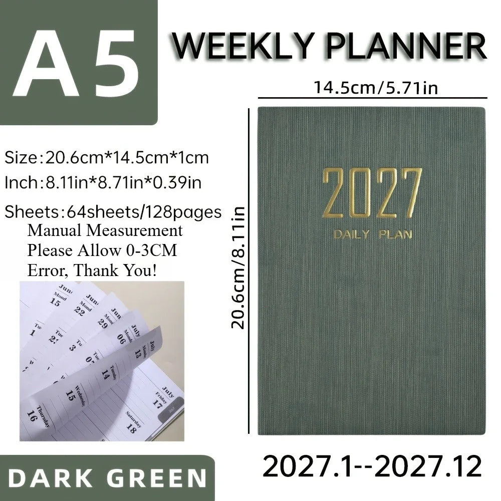 2027 A5 Weekly & Daily Planner Calendar Schedule Book Daily Weekly Planner Richie's Green 1 Piece A5