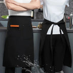 Canvas Half Apron Multi-Pocket Waterproof Kitchen Restaurant Kitchen Apron Richie's Black-Long