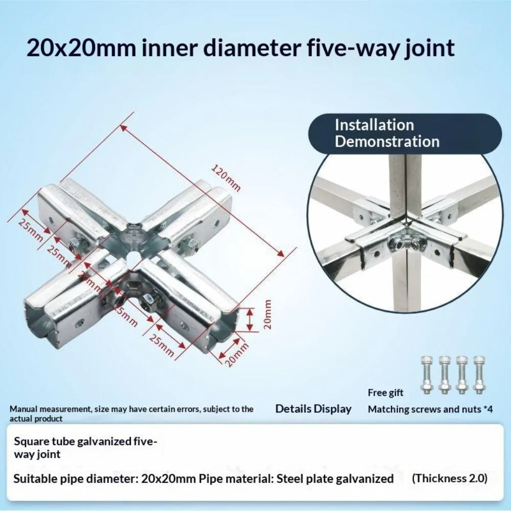 Galvanized Steel Square Tube Connector No-Weld Pipe Joint Buckle Pipe Joint Connector Richie's D