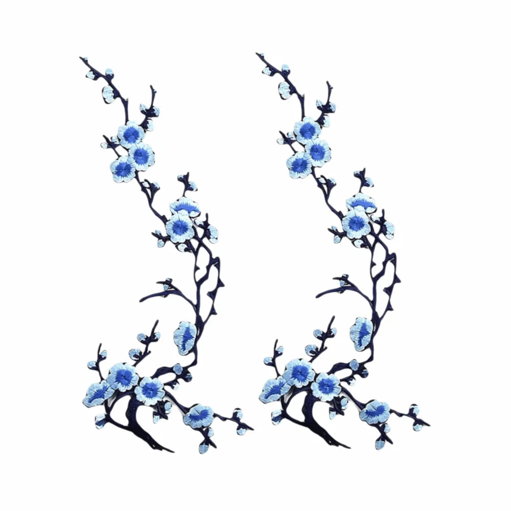 Cherry Blossom Iron-On Embroidery Patches – 2Pcs Floral Appliqué Embroidery Iron-On Patch Richie's Blue