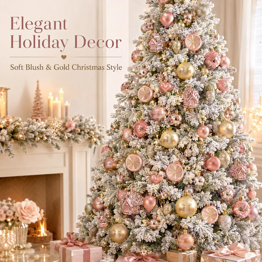 40-Piece Pink & Gold Shatterproof Christmas Ornaments Set Christmas Ornament Set Richie's