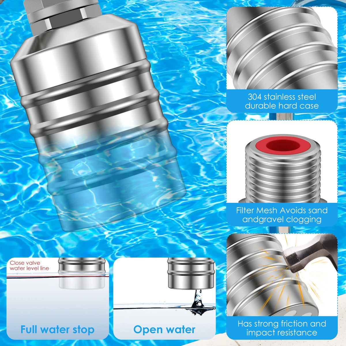 Automatic Stainless Steel Float Ball Valve 1/2 & 3/4 Water Tank Float Ball Valve Richie's
