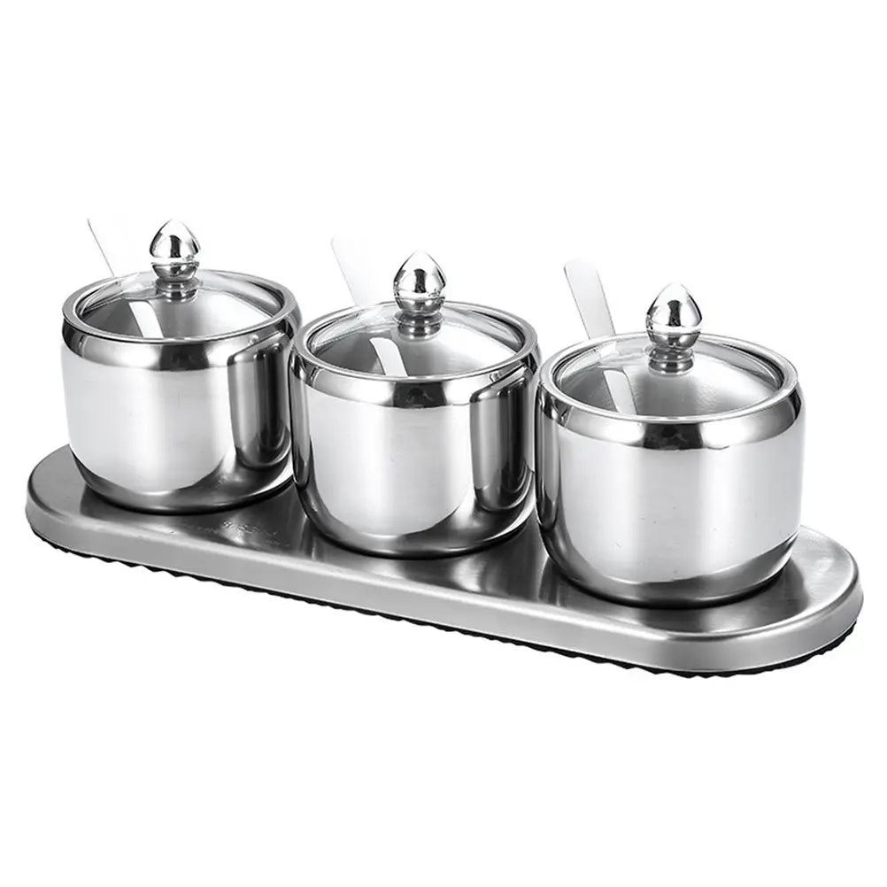Stainless Steel Spice Jar Set – 3 Canisters with Tray Base Spice Canister Set Richie's